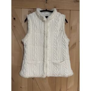Talbots | Cable Knit & Faux Fur Primaloft Insulated Vest in Ivory | Size M